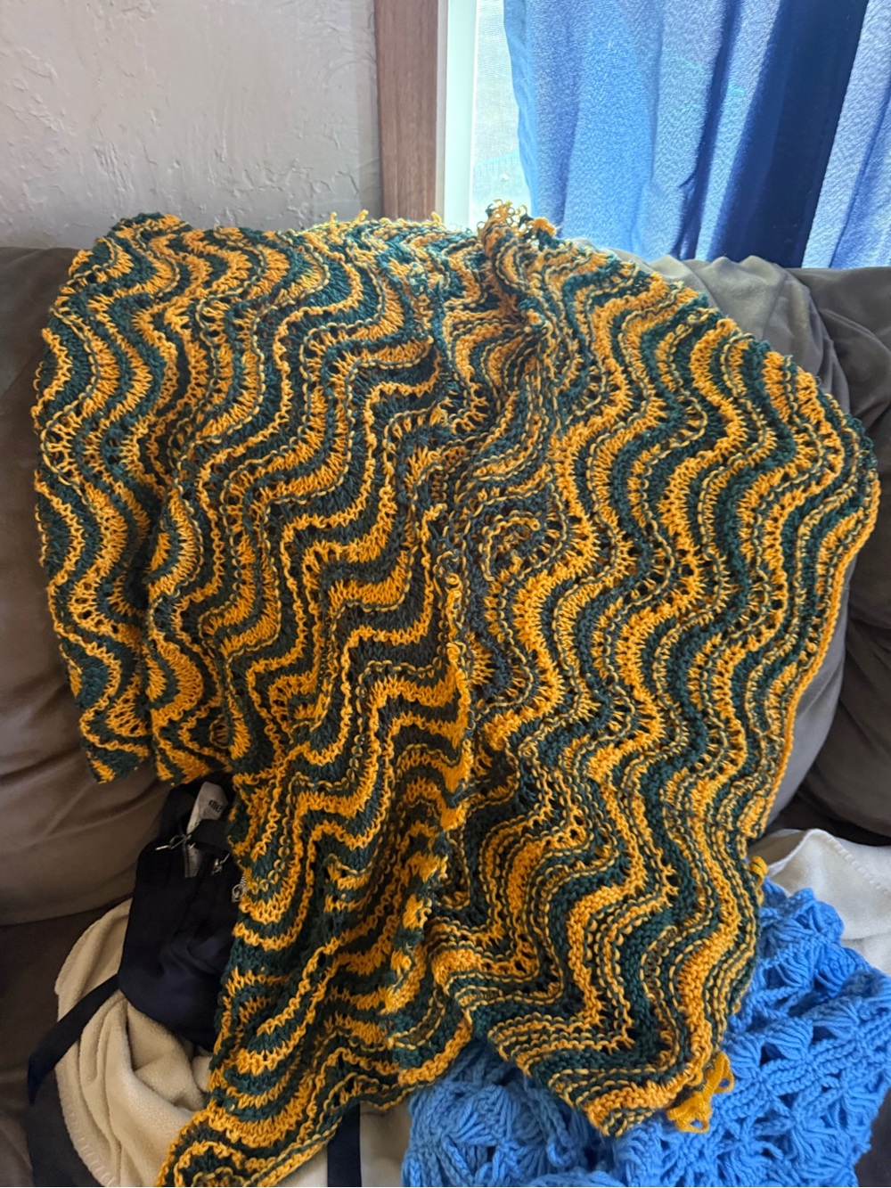 Green and Yellow Women's crocheted shawl